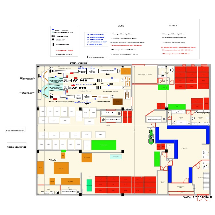 plan complet avec murs et cloisons vitrées 30/12/2022 . Plan de 18 pièces et 896 m2