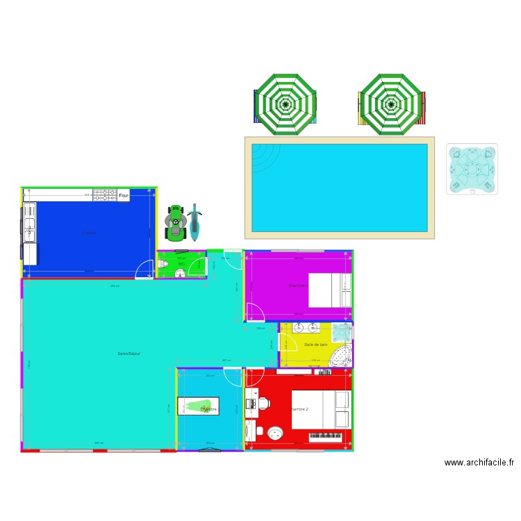 plan de maison avec piscine et accessoire. Plan de 0 pièce et 0 m2