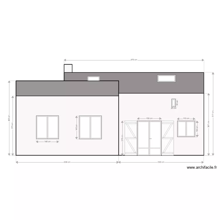 DP4 PLAN FACADE SUD apr&egrave;s travaux. Plan de 