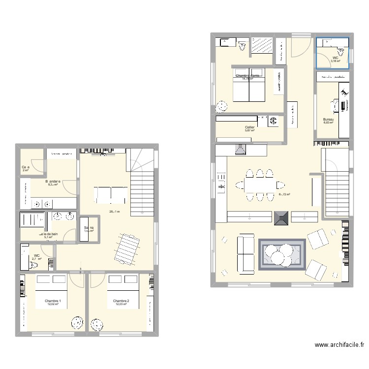 Maison 2 Niveaux JC. Plan de 13 pièces et 171 m2