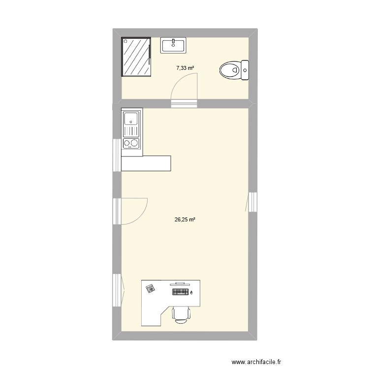 Maisonnette-Bureau_CarraireMoulin. Plan de 2 pièces et 34 m2