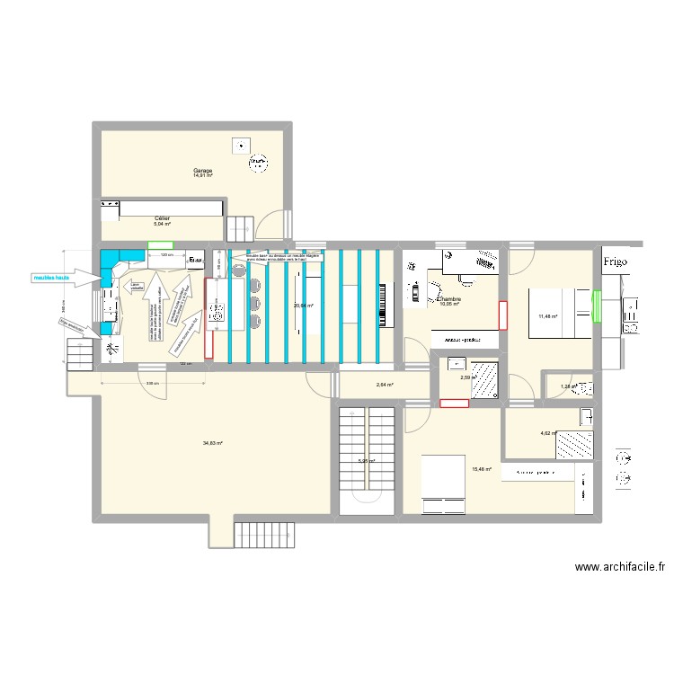 maison morne a l eau espace nuit RDC. Plan de 13 pièces et 141 m2