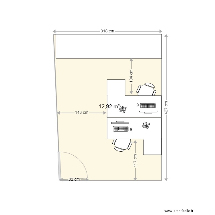 bureau 70. Plan de 1 pièce et 13 m2