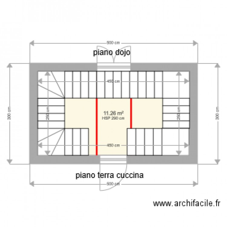 escalier en continu avec paliers. Plan de 0 pièce et 0 m2