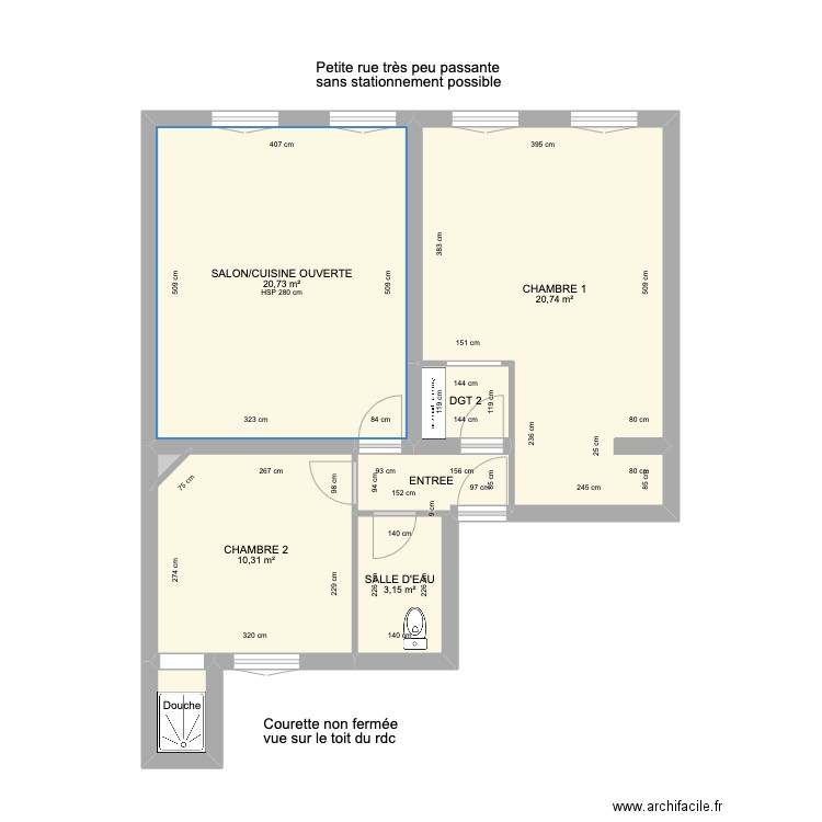 60M2 RDC SURELEVE. Plan de 8 pièces et 60 m2