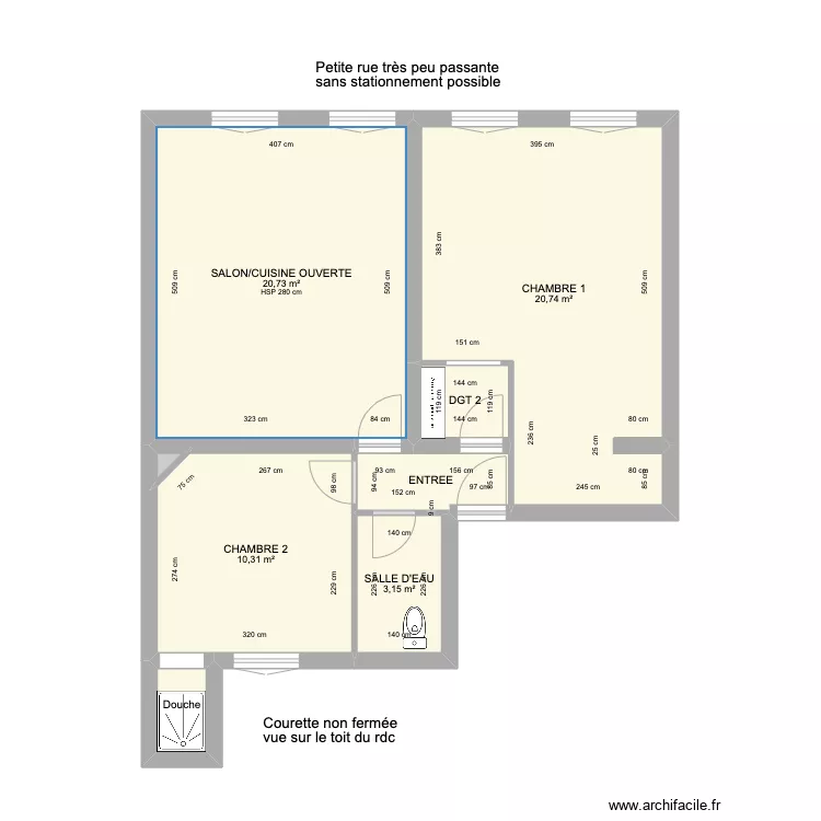 60M2 RDC SURELEVE. Plan de 