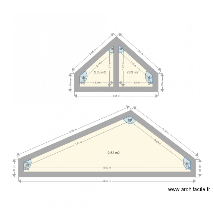 pignion 50 ru louis billant. Plan de 3 pièces et 17 m2