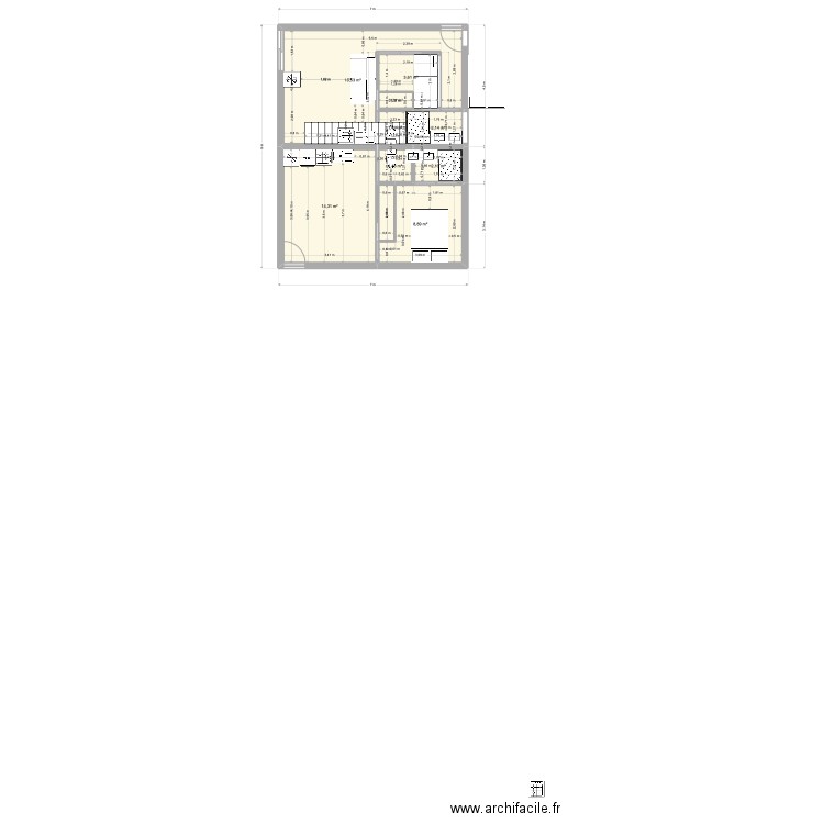 Diagonal T3 nord. Plan de 9 pièces et 53 m2