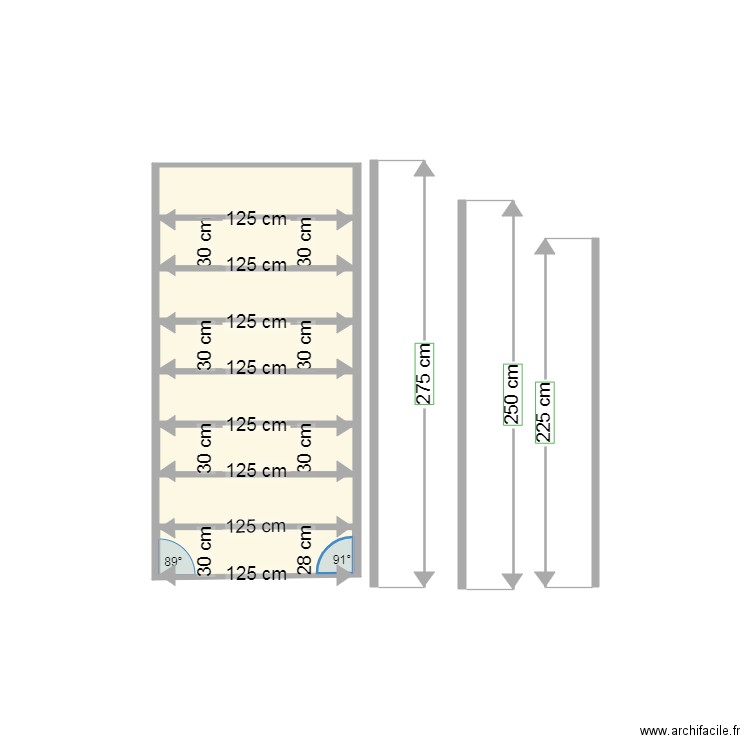 Simulation étagères. Plan de 8 pièces et 3 m2