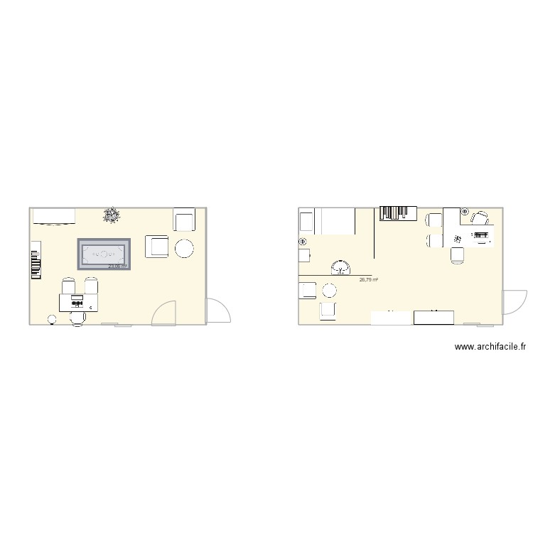 sociale. Plan de 2 pièces et 50 m2