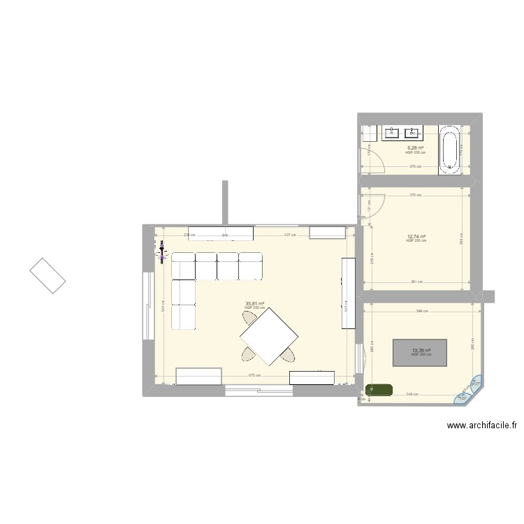 salon. Plan de 4 pièces et 68 m2