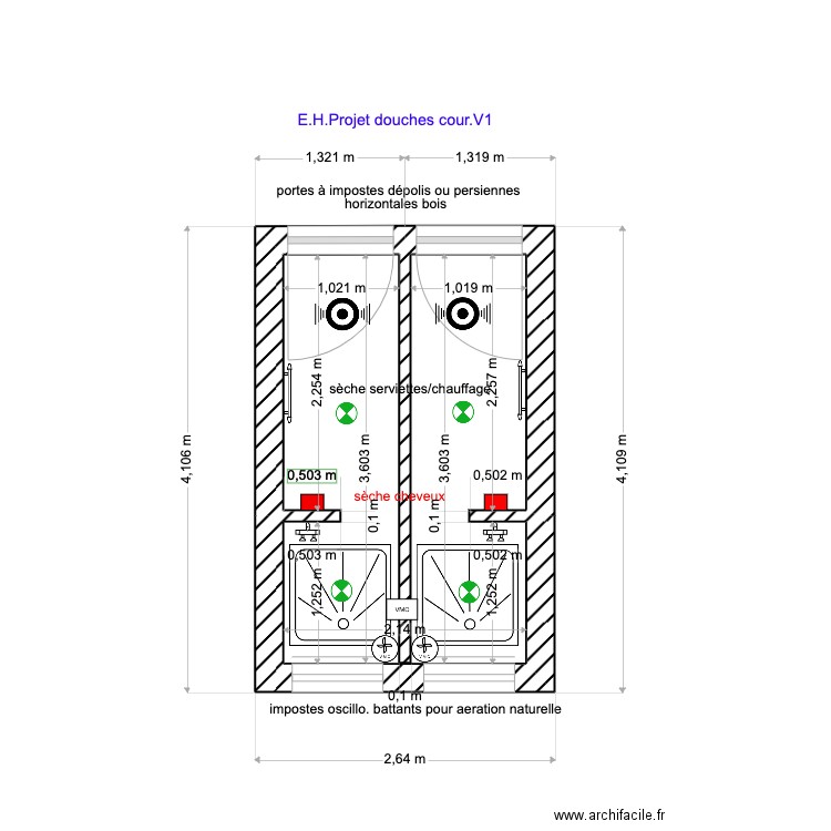 E.H.Douches cour Maison Henry.V1. Plan de 1 pièce et 7 m2