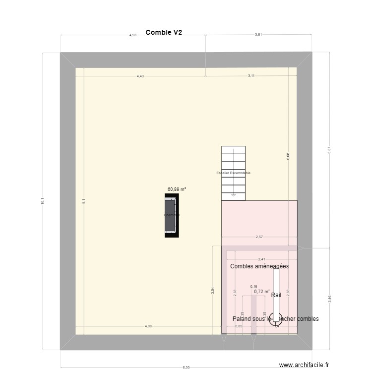 Comble V2. Plan de 2 pièces et 68 m2