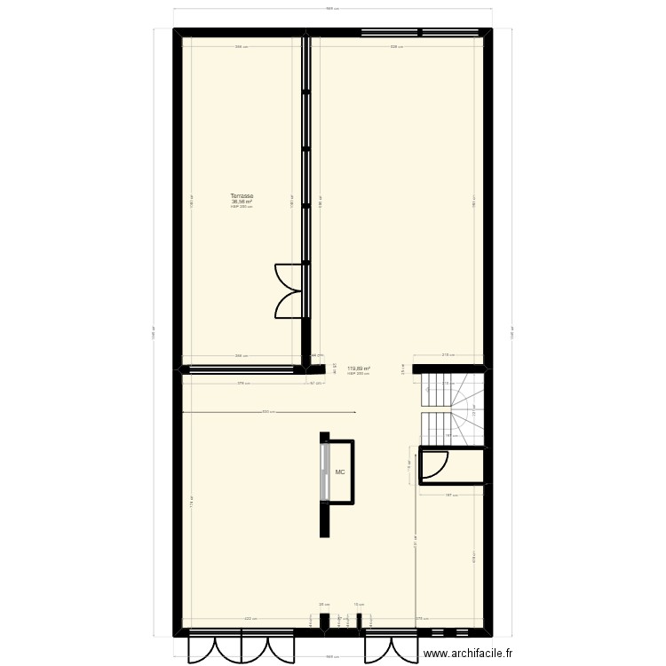 B92A28T existant. Plan de 8 pièces et 287 m2