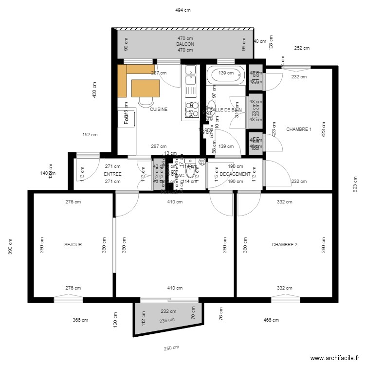 BI 14315. Plan de 17 pièces et 75 m2