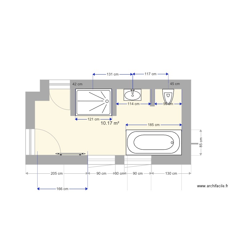 SDB 20 mars avec 3 murs pour douche. Plan de 0 pièce et 0 m2