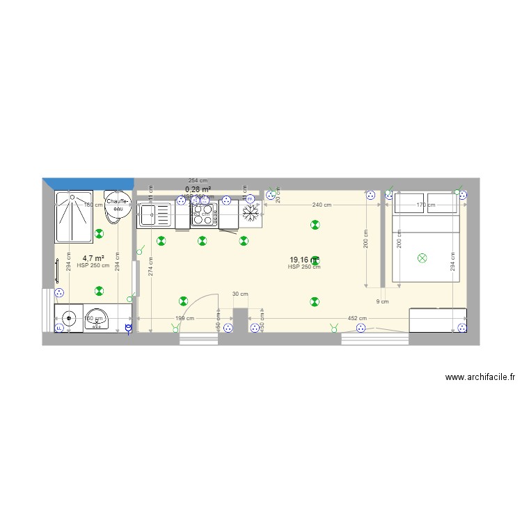 Studio 1. Plan de 3 pièces et 24 m2