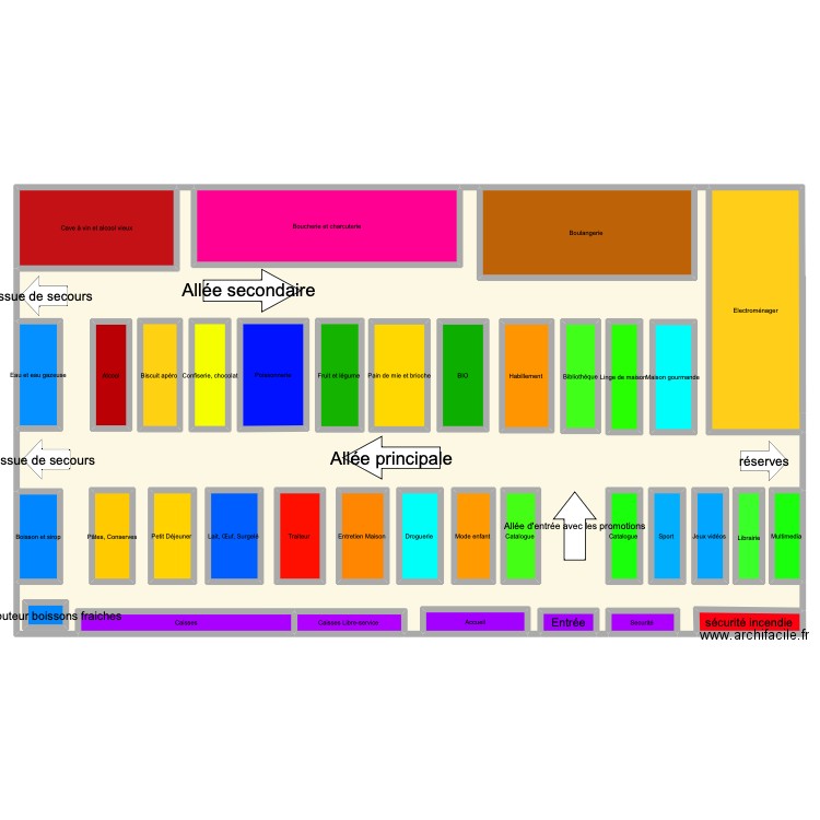 carrefour. Plan de 38 pièces et 1467 m2