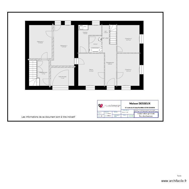 Plan RDC DESSEUX. Plan de 13 pièces et 105 m2