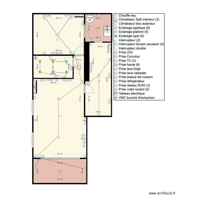 AGAY RDC PLAN T3 ELEC. Plan de 7 pièces et 63 m2