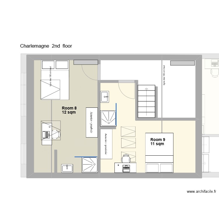 Charlemagne. Plan de 31 pièces et 339 m2