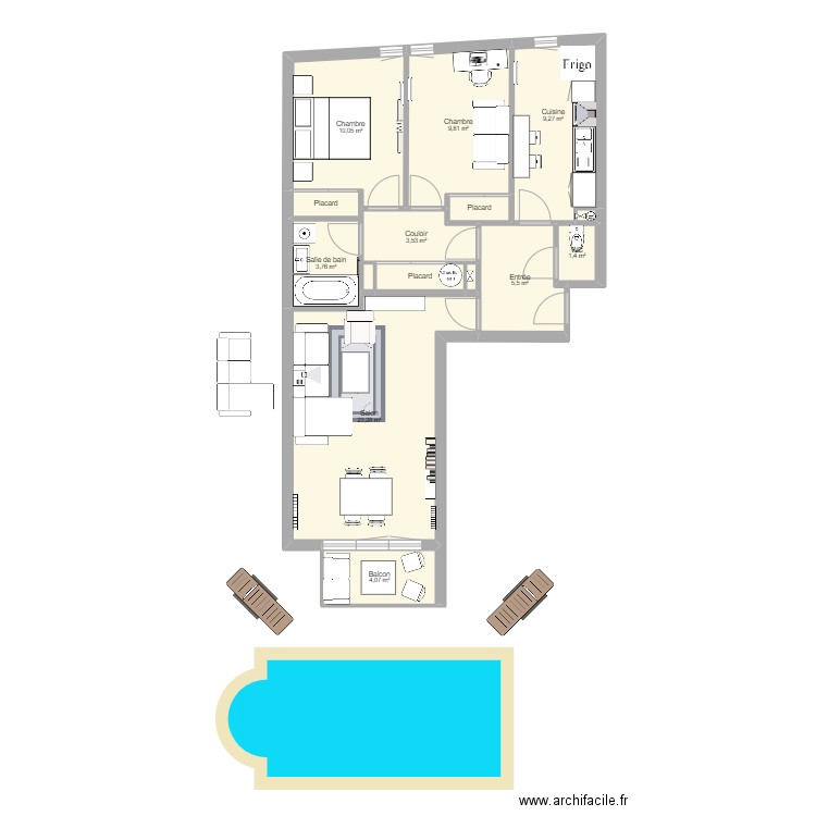 Appartement Clichy. Plan de 15 pièces et 75 m2
