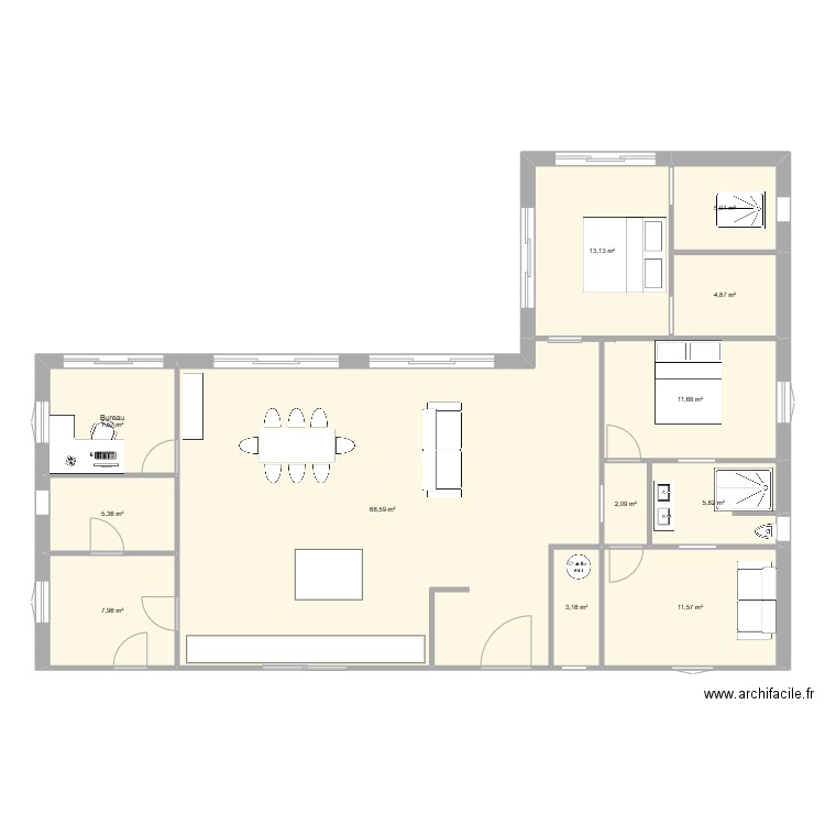 Plan2. Plan de 12 pièces et 147 m2