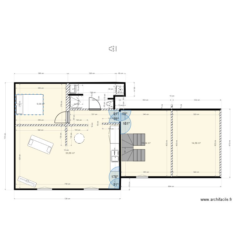 T2 etage. Plan de 4 pièces et 73 m2