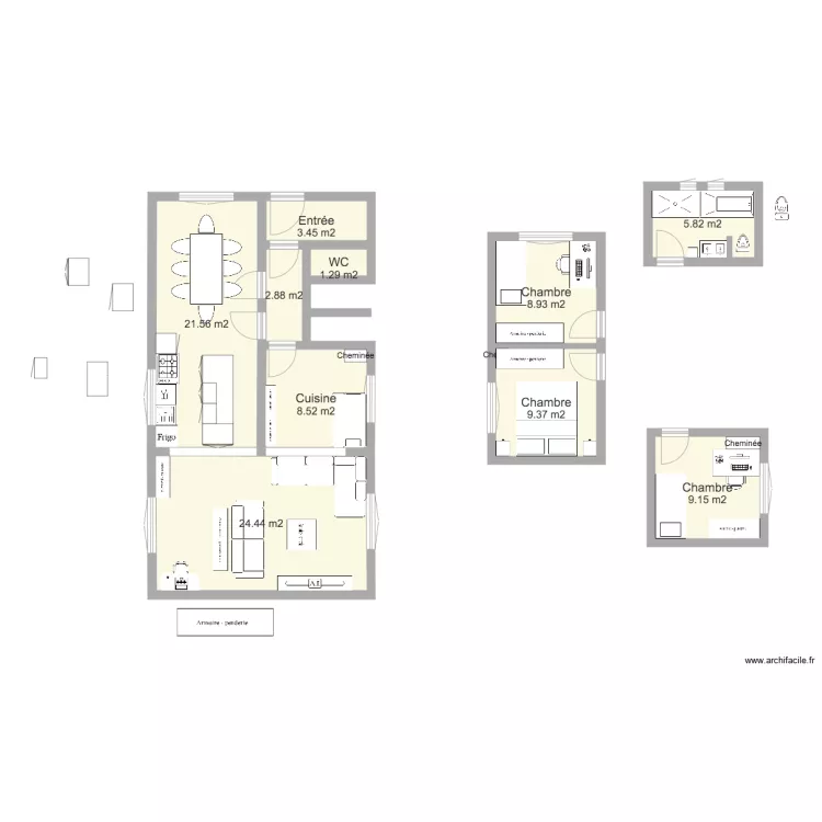 conflans rapide en 2 D   OPTION CUISINE OUVERTE COMPLETEMENT. Plan de 