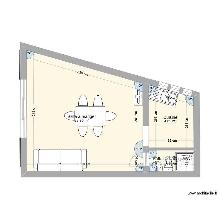 Tavignano weest. Plan de 3 pièces et 29 m2