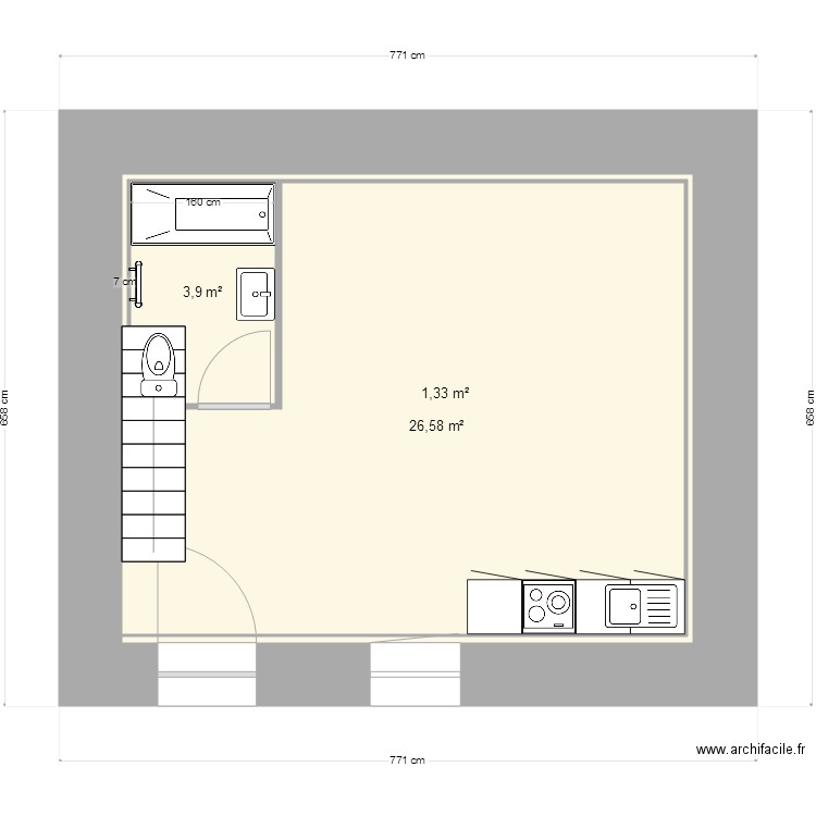 le pauder 4 rdc. Plan de 3 pièces et 32 m2