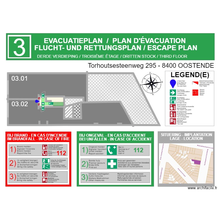 EVACUATIEPLAN TORHOUT 03. Plan de 6 pièces et 214 m2