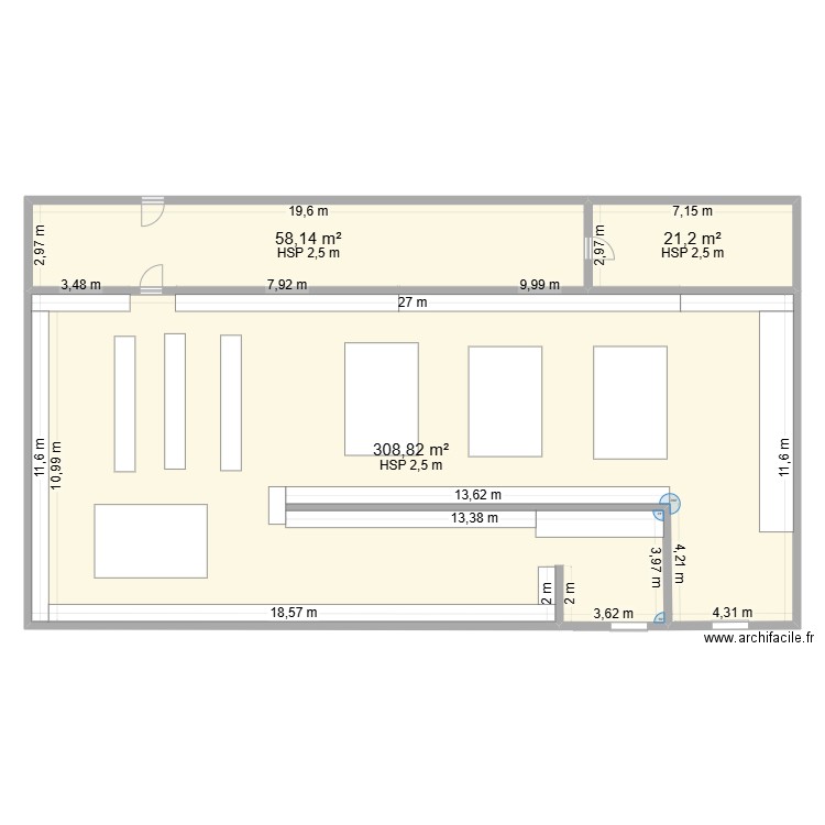 plan magasin. Plan de 3 pièces et 388 m2