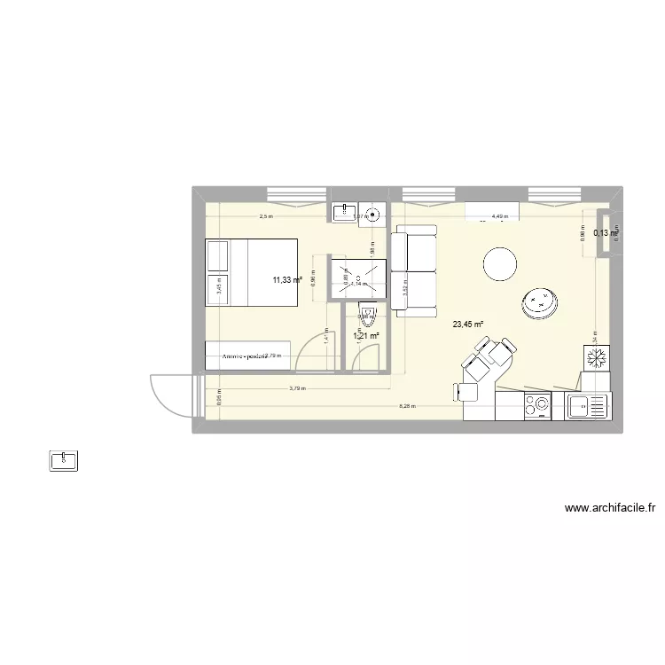 2 pi&egrave;ces. Plan de 4  et 36 m²