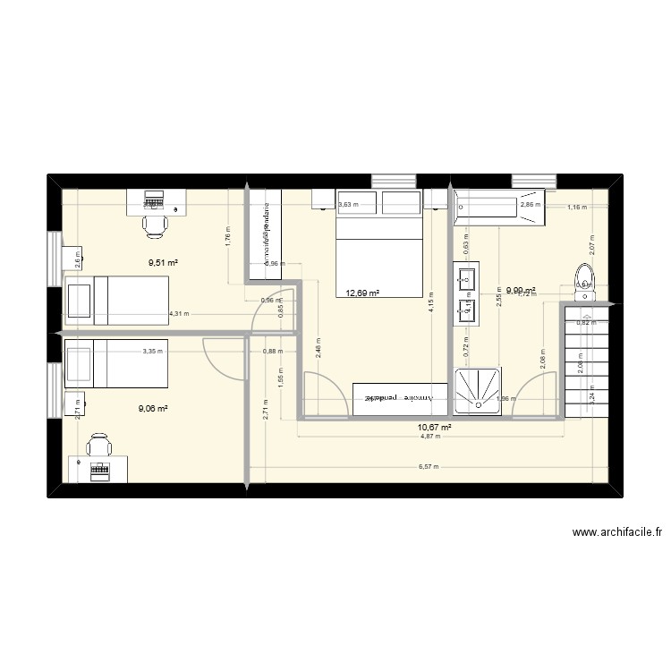 DELAERE version 2. Plan de 5 pièces et 52 m2