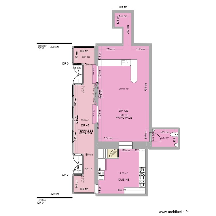 TATA THAI AVANT TRAVAUX. Plan de 5 pièces et 77 m2