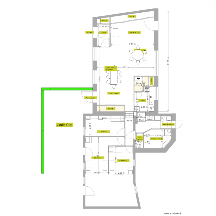 MAN projet 5 trame aménagé avec Cotation. Plan de 0 pièce et 0 m2