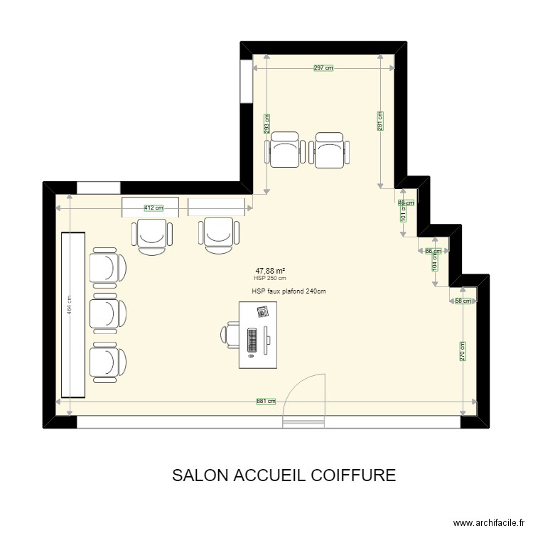 SALON COIFFURE. Plan de 1 pièce et 48 m2
