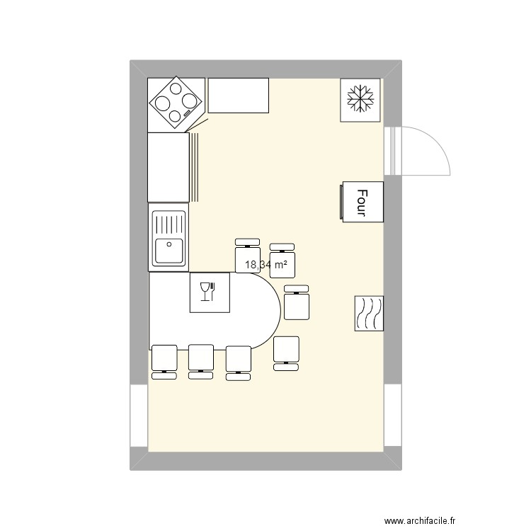 cuisine 1. Plan de 1 pièce et 18 m2