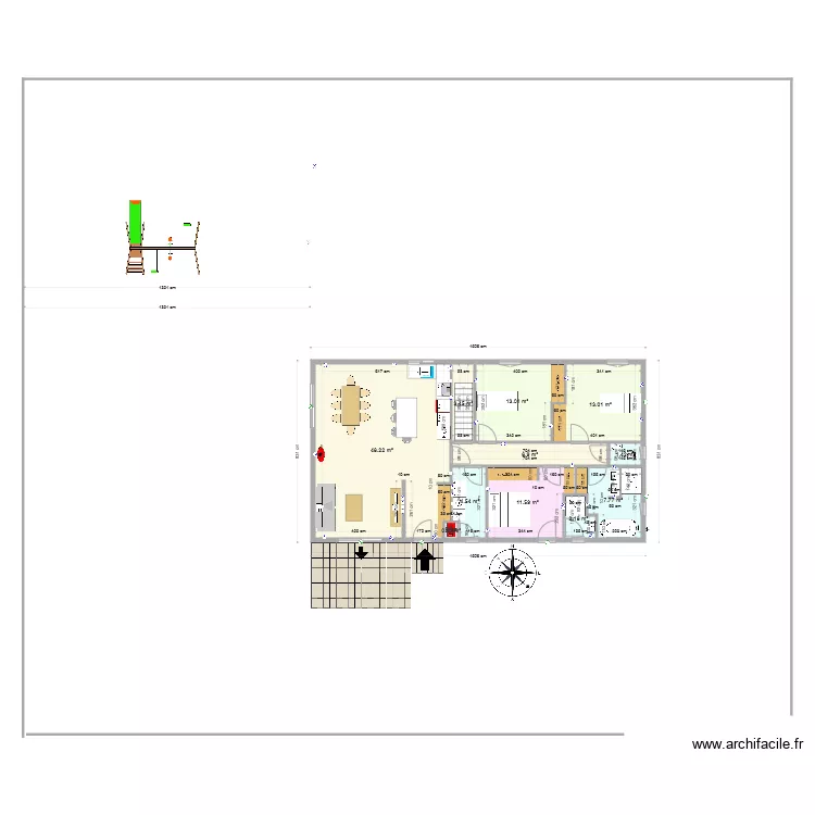 MAISON  FONTAINE salon rectangulaire TEST SOUS SOL. Plan de 
