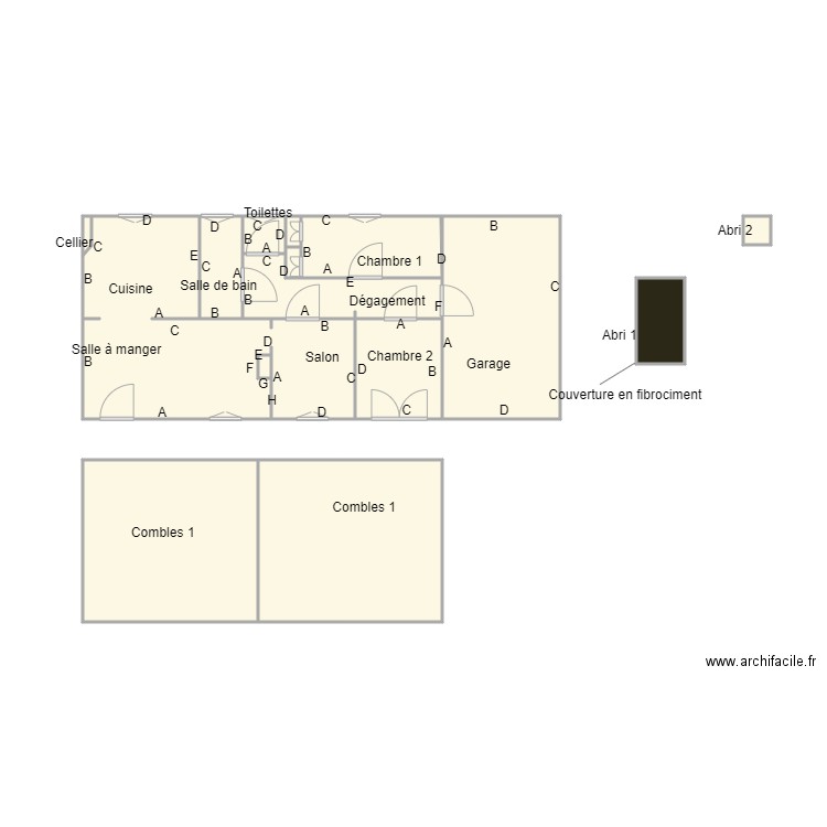 Croquis PASQUELIN AMIANTE. Plan de 15 pièces et 50 m2