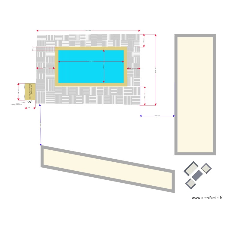 Piscine Exterieur. Plan de 2 pièces et 53 m2