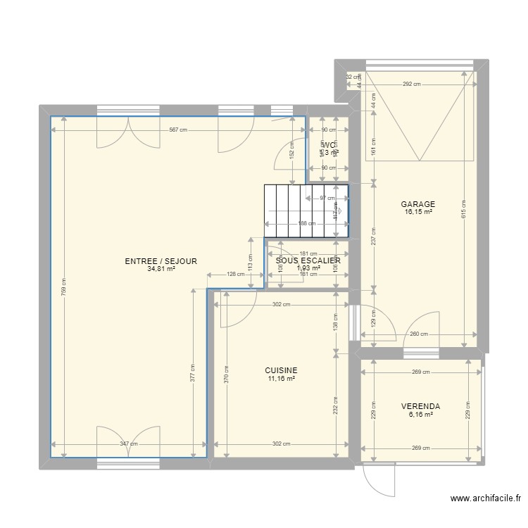 Maison Beauzelle. Plan de 16 pièces et 124 m2