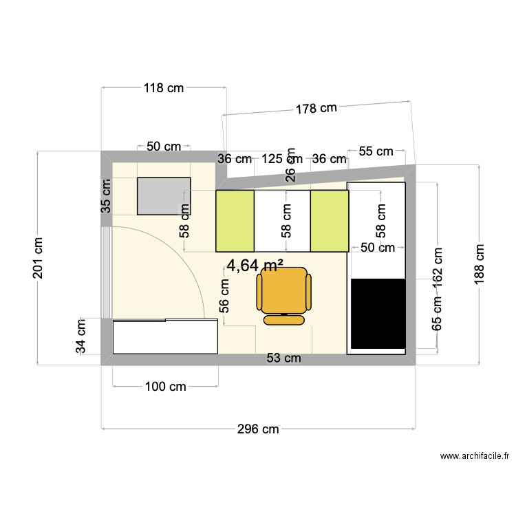 Bureau Christian. Plan de 1 pièce et 5 m2