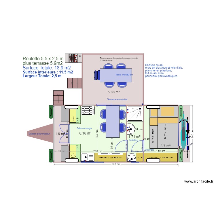 Roulotte 550 cm 4 places D. Plan de 0 pièce et 0 m2