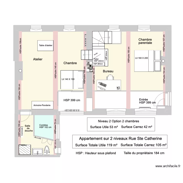 Appartement  Duplex Ste Catherine version portes. Plan de 