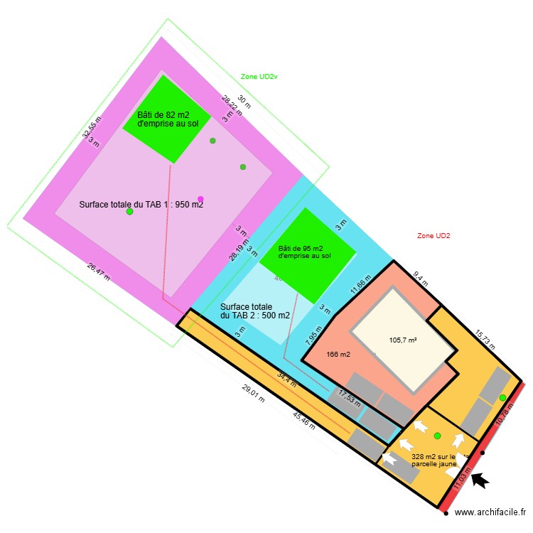 Plan Sete bonnes surfaces TEST DP V2. Plan de 3 pièces et 718 m2