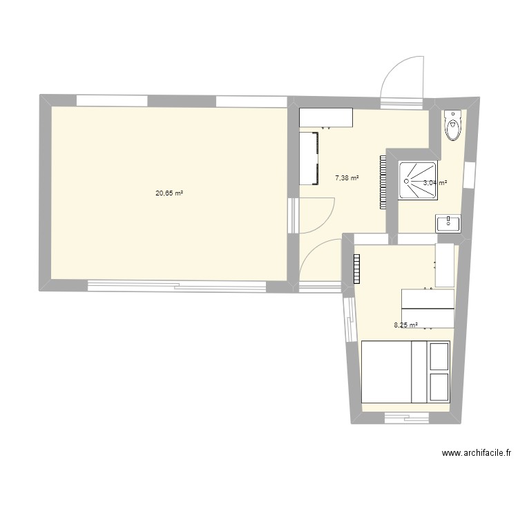extension 1. Plan de 4 pièces et 39 m2