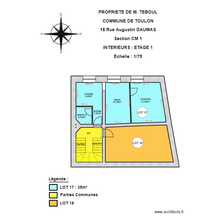 TEBOUL ETAGE 1. Plan de 11 pièces et 69 m2