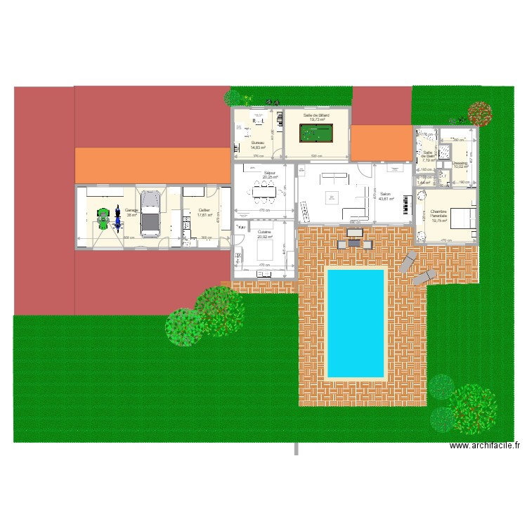 Plain pied essai. Plan de 10 pièces et 151 m2